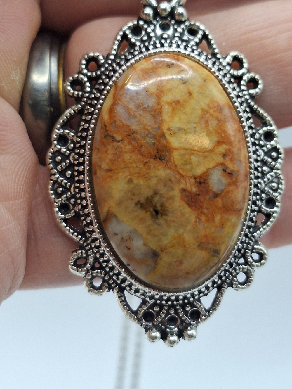 Crazy Lace Agate Necklace Natural Stone Pendant Silver Boho Western Jewelry - Picture 6 of 8